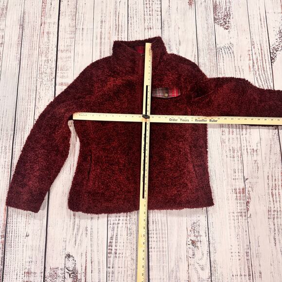 Pendleton Sherpa Teddy Fleece Jacket Womens M Burgundy Plaid Trim Full Zip Lined - Picture 9 of 10